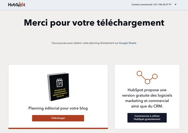 Exemple de Thanks Page, page de remerciement affichée après une inscription ou un achat
